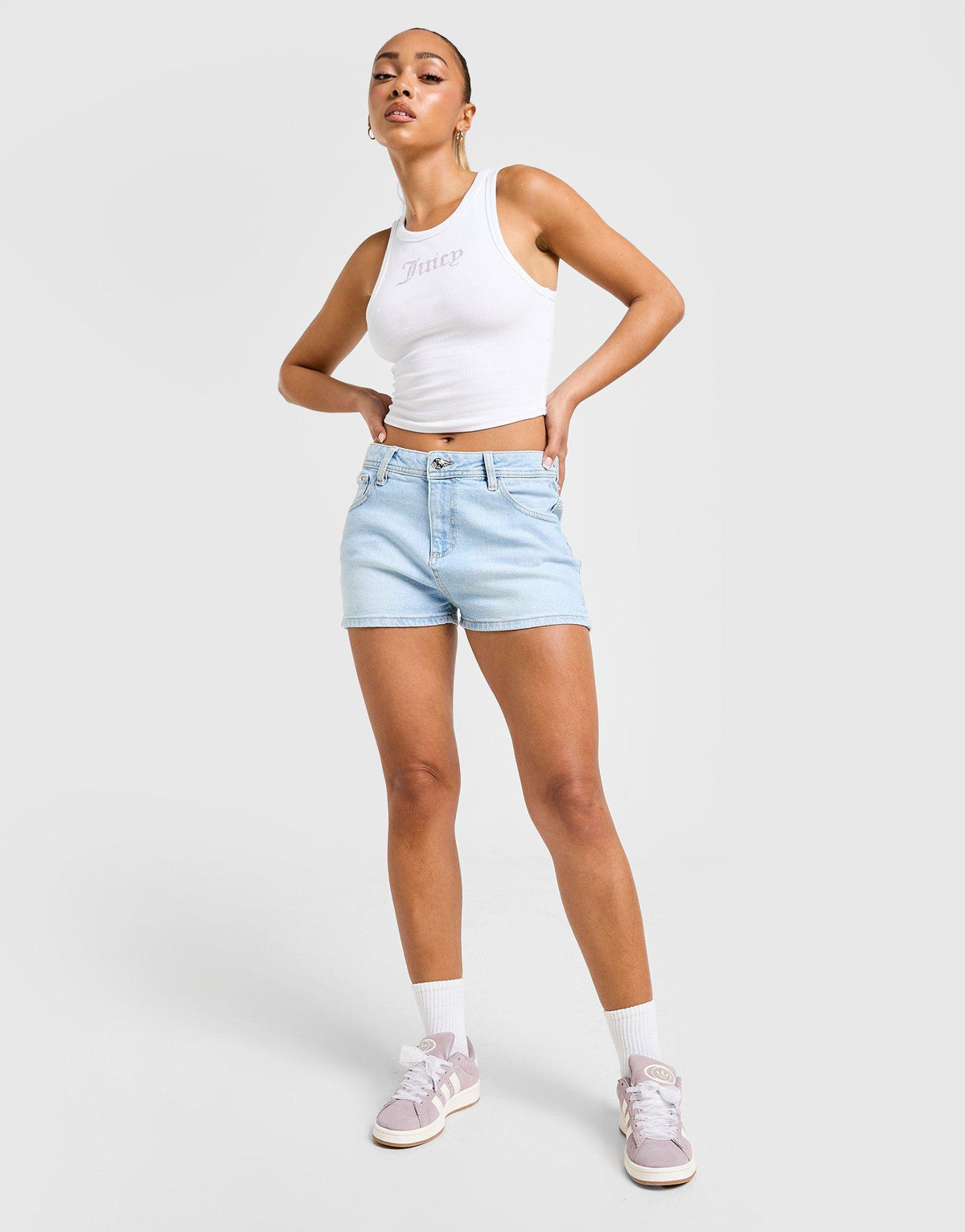 Diamante Logo Denim Shorts