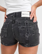 Diamante Cross Denim Shorts