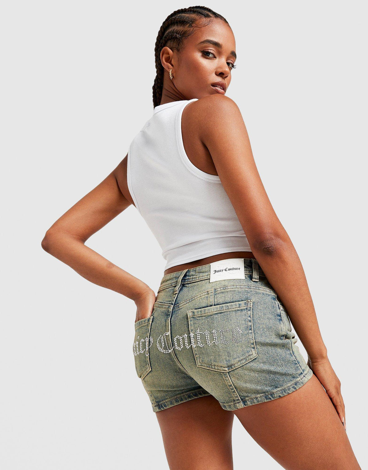 Diamante Logo Denim Shorts