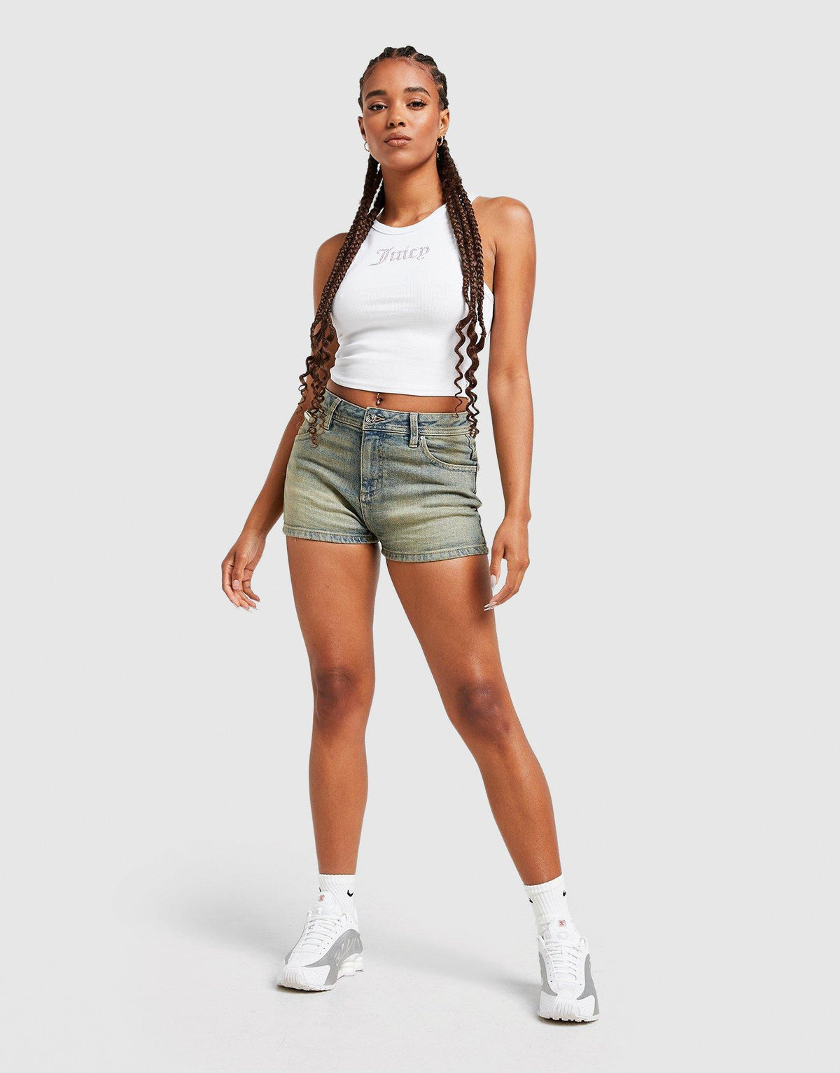 Diamante Logo Denim Shorts