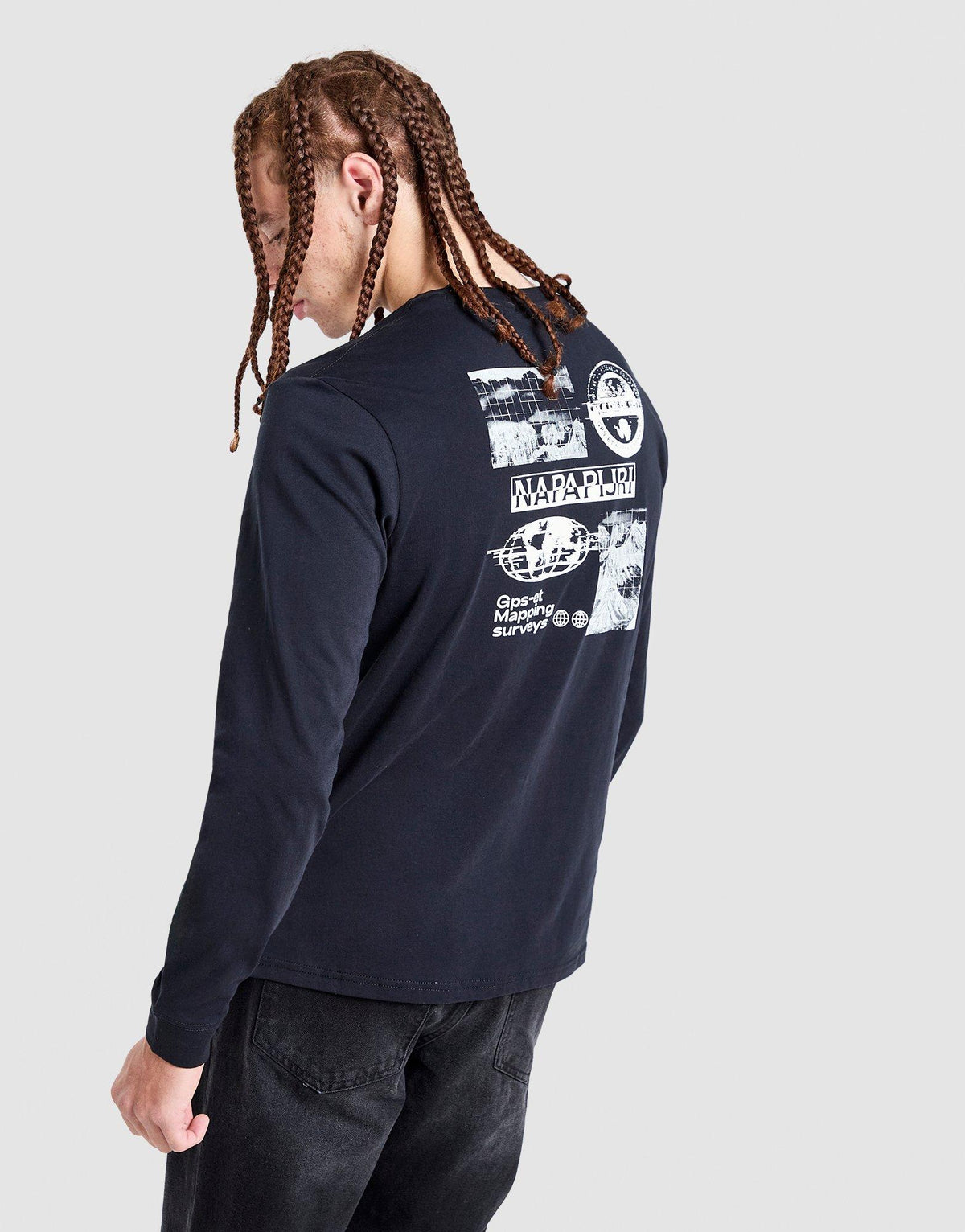 Grid Back Print Long Sleeve T-Shirt