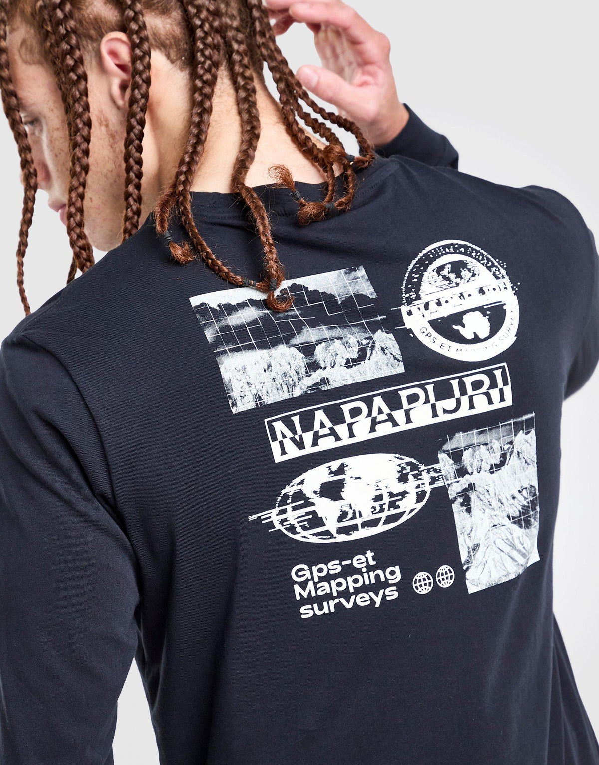 Grid Back Print Long Sleeve T-Shirt