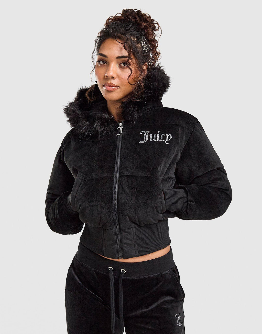 Velour Padded Crop Jacket