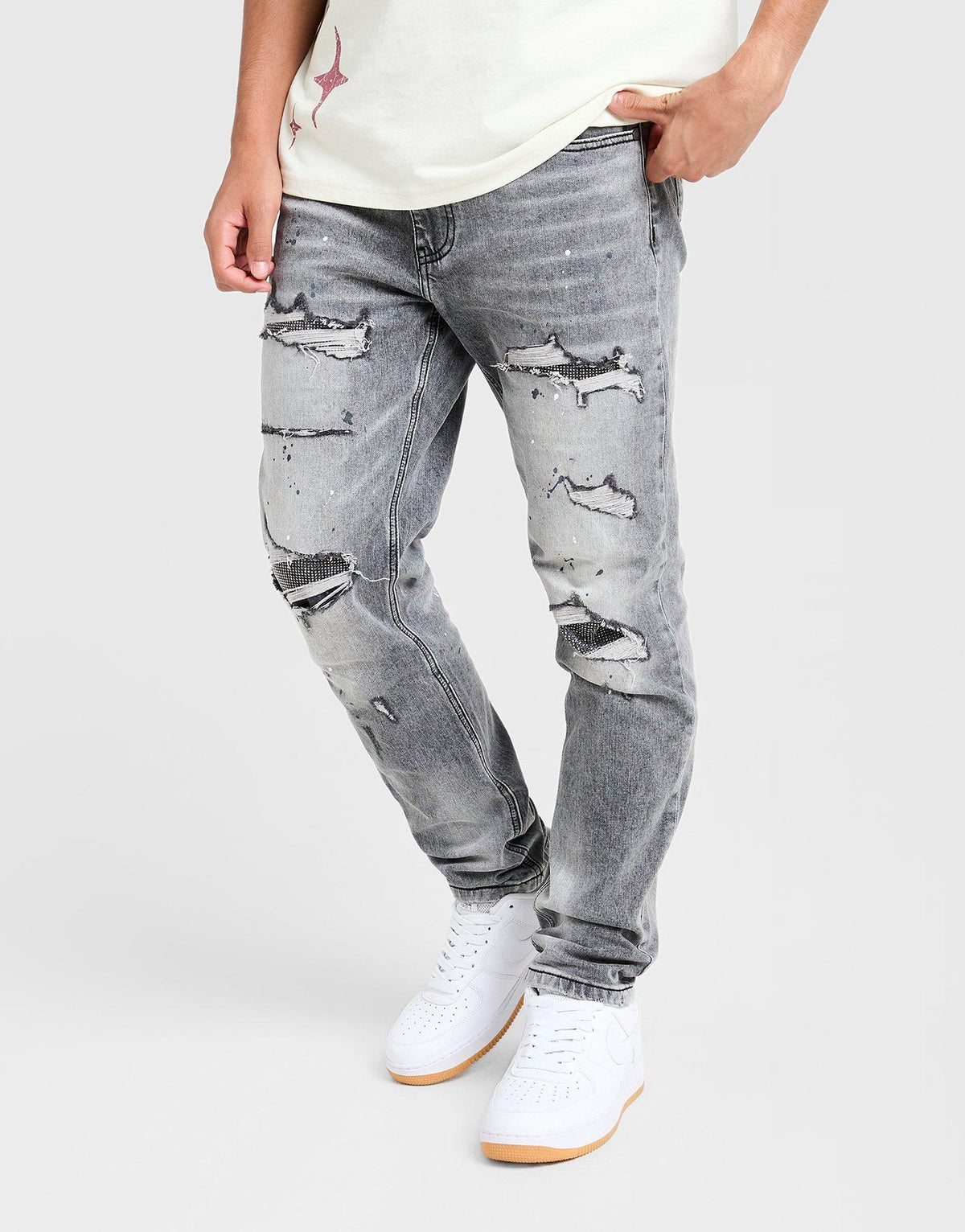 Rhinestone Slim Ripped Jeans