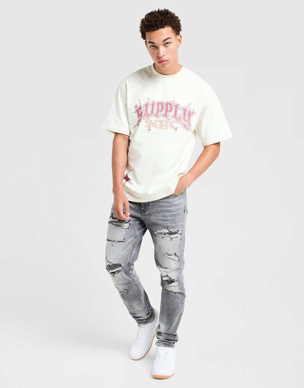 Rhinestone Slim Ripped Jeans