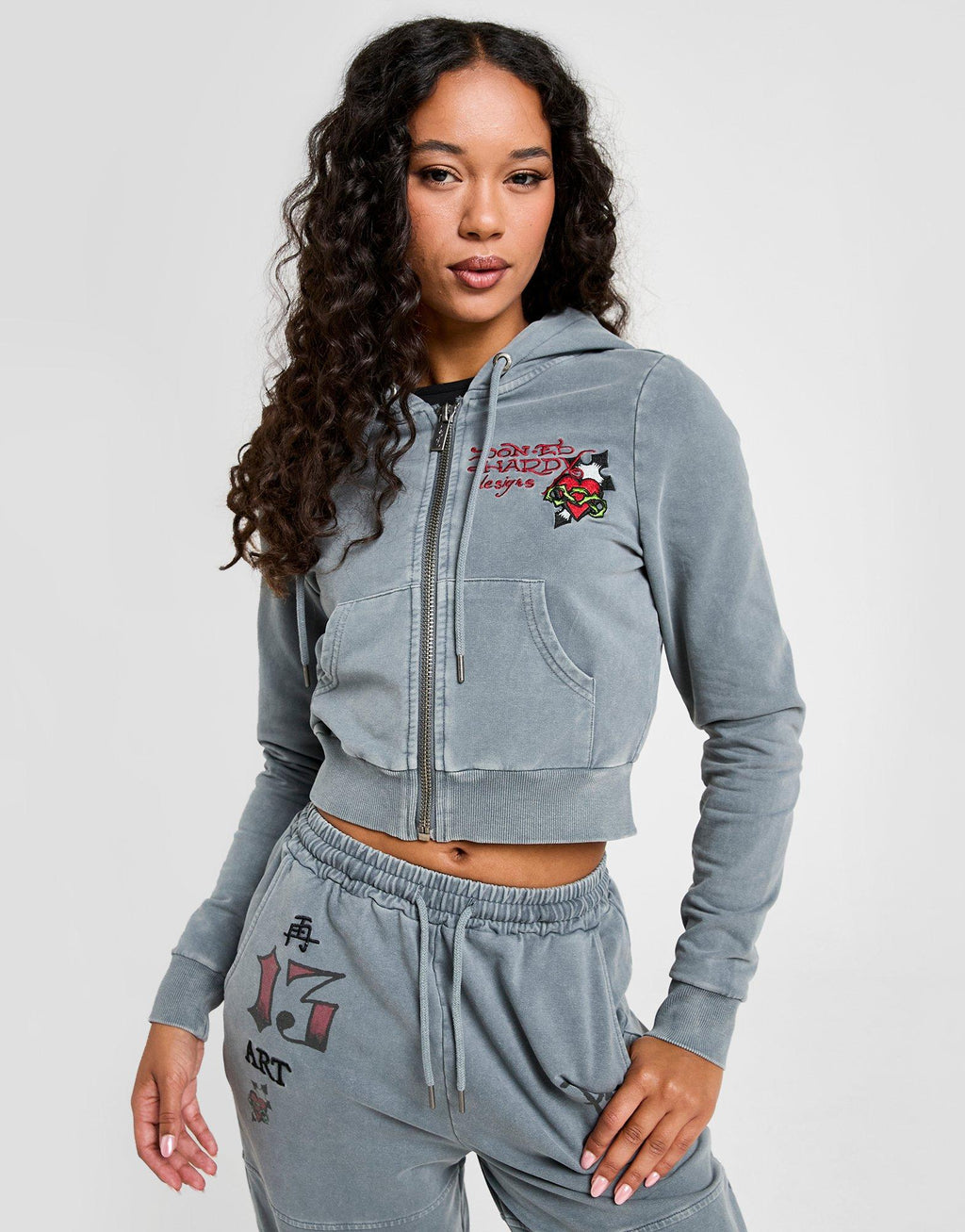 Flame Tiger Crop Full Zip Hoodie