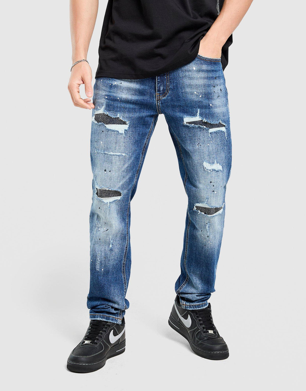 Rhinestone Slim Ripped Jeans