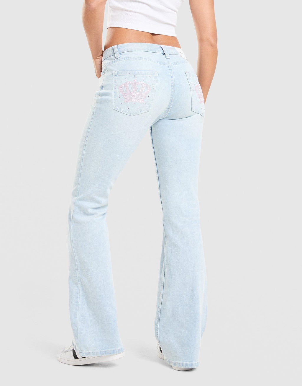 Low Rise Diamante Crown Denim Jeans