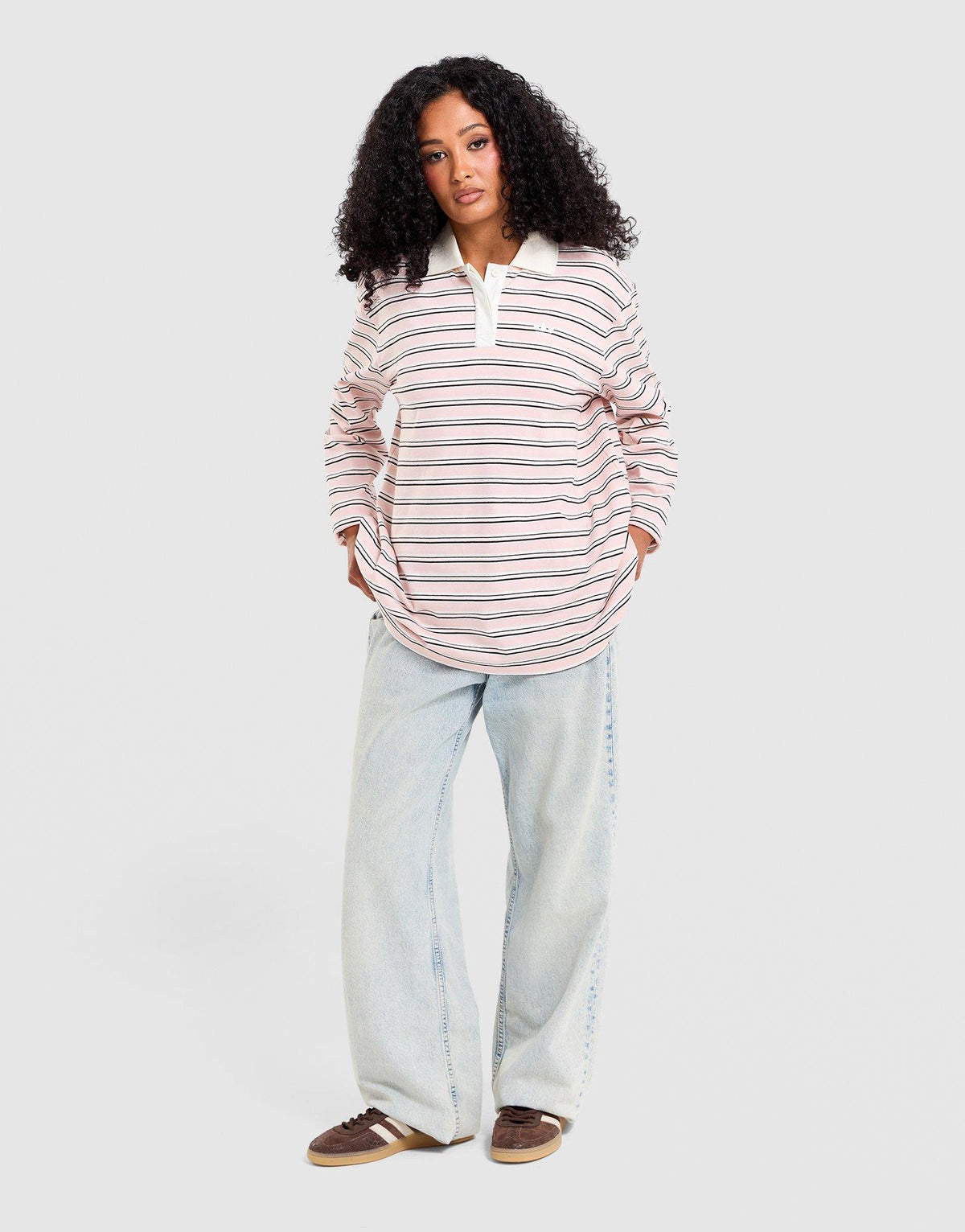 Stripe Long Sleeve Polo Shirt