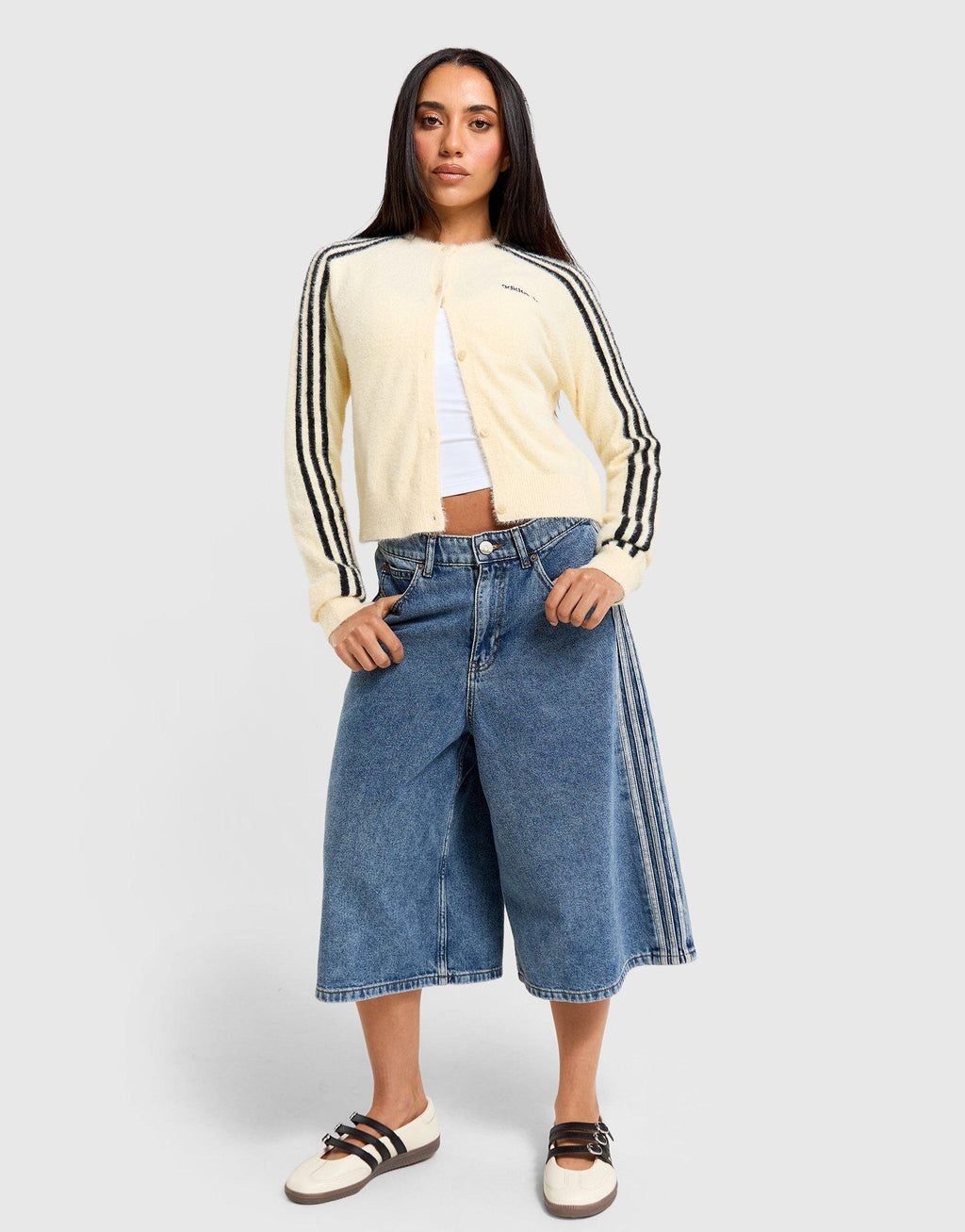 Fluffy Knit 3-Stripes Cardigan