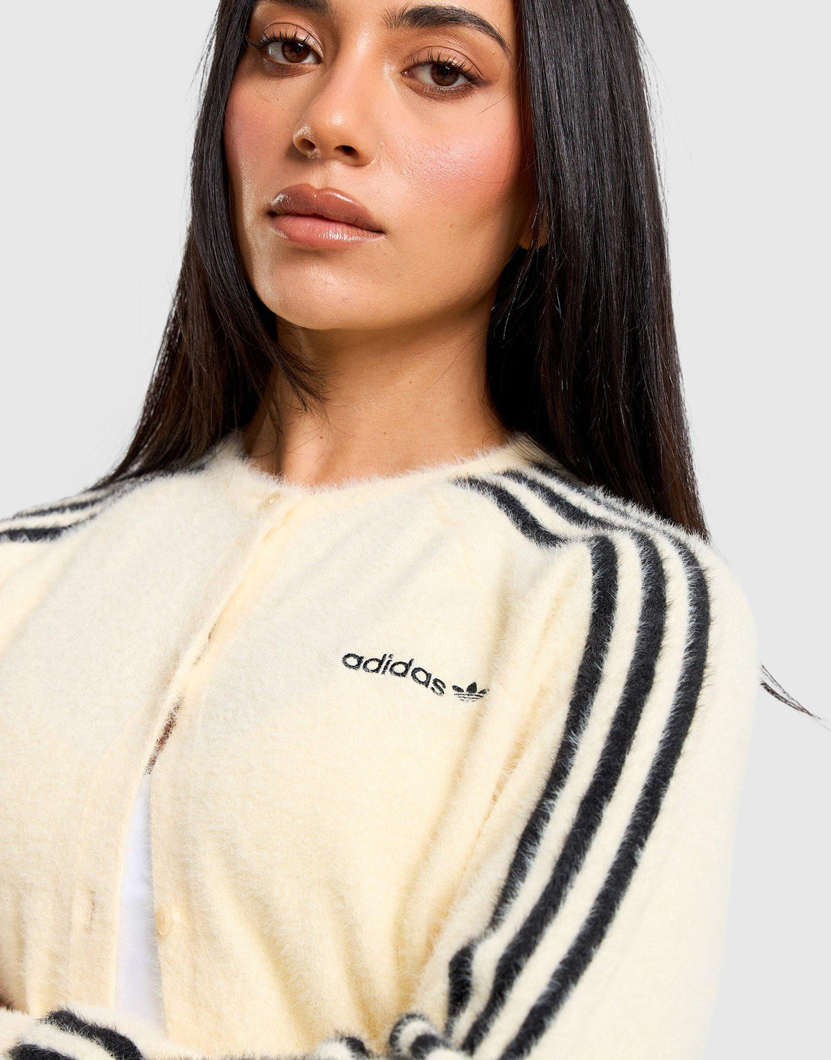 Fluffy Knit 3-Stripes Cardigan