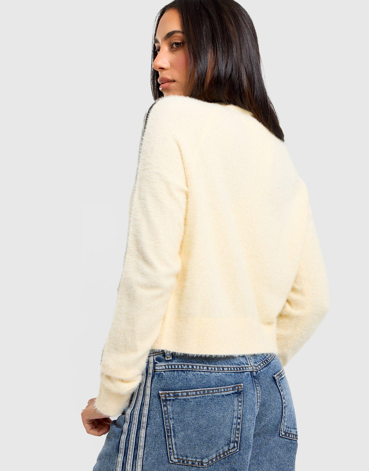 Fluffy Knit 3-Stripes Cardigan