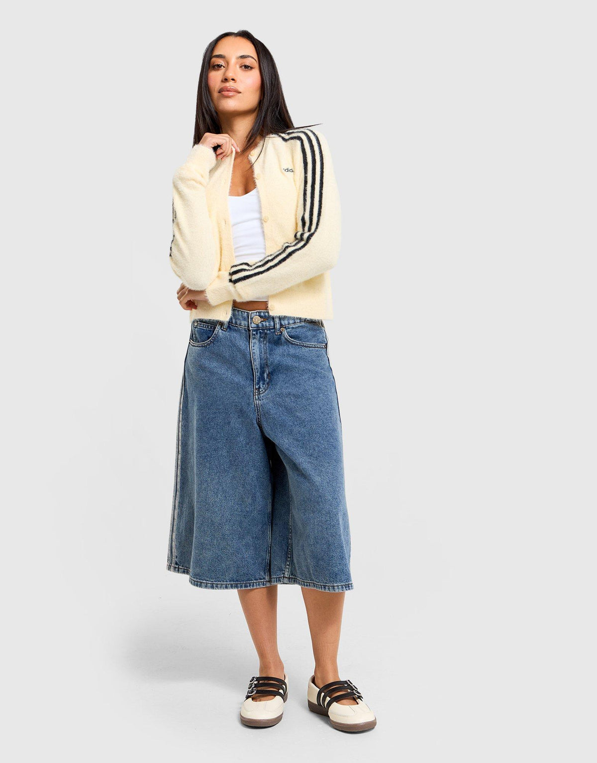 Fluffy Knit 3-Stripes Cardigan